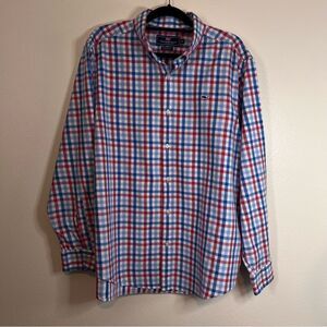 Vinyard Vines Wale Shirt Red Blue Plaid Long Sleeve Button Down Size XL